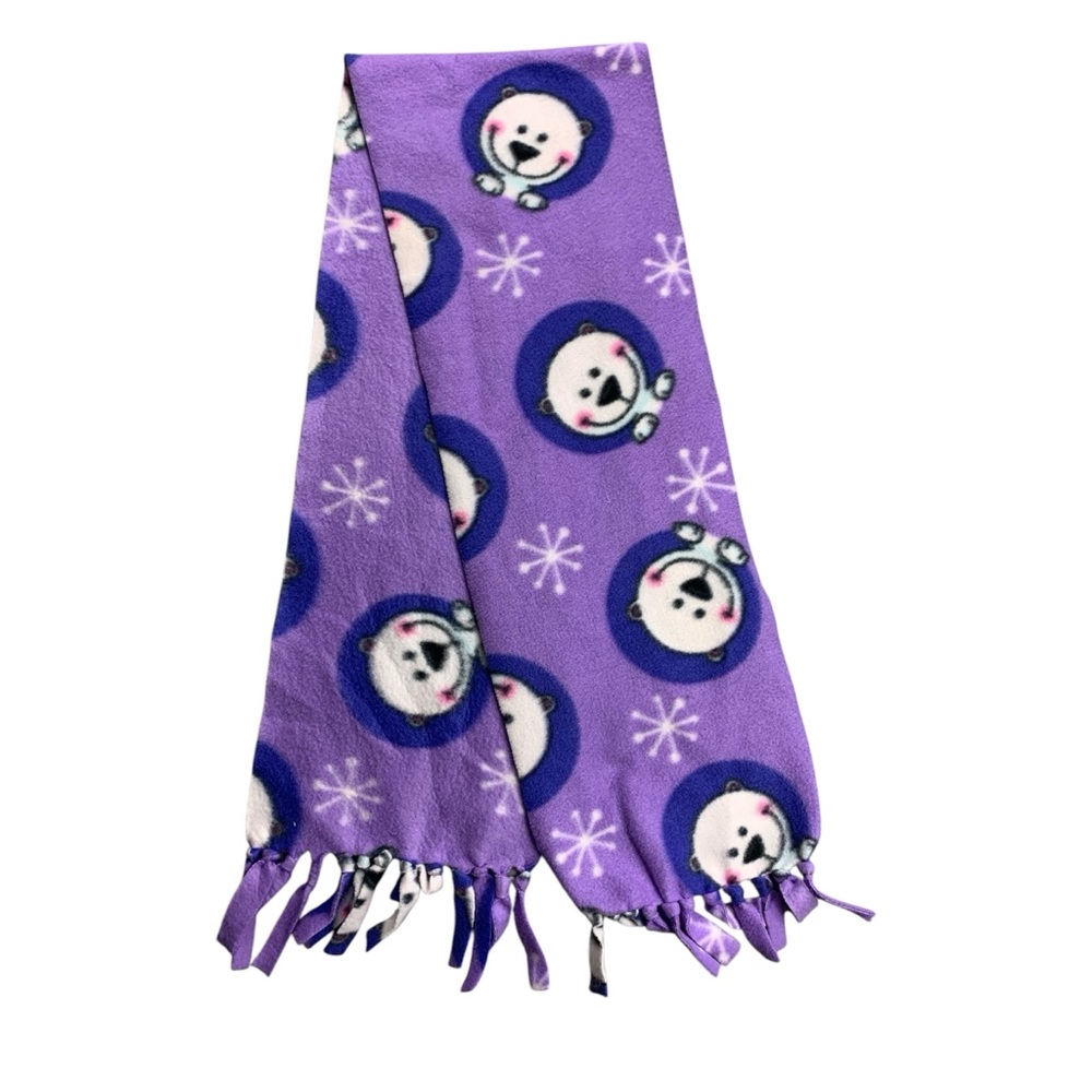 Women’s Handcrafted Fleece Scarf Winter Cute Polar Bear Snowflake Print Purple